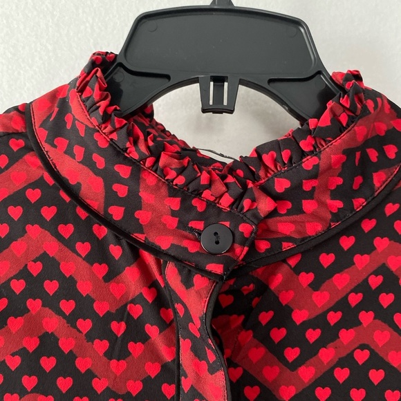 Eshakti Size 1x Chevron Red Heart Print Crepe Ruffle Black Trim Shirt - Picture 6 of 16